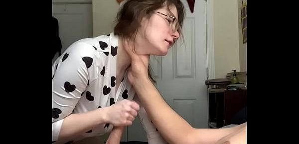 trendsBusty Nerd Strokes Huge Cock in Tiny Bodysuit